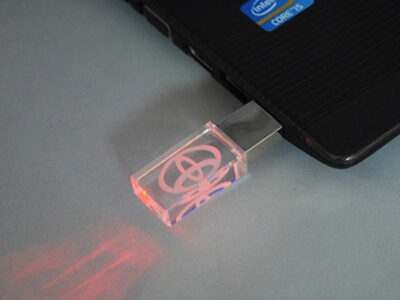Red and Clear Block USB Inside Laptop
