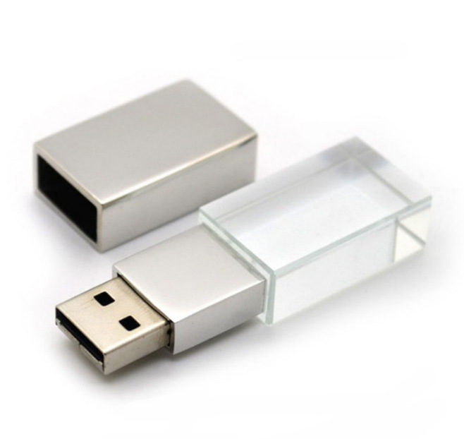 Clear Block USB Resting On Surface
