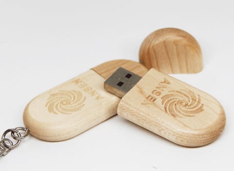 small flat rounded wooden usb