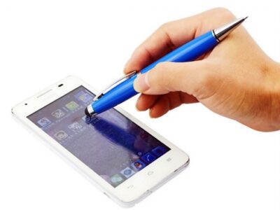 blue corporate usb pen stylus on phone
