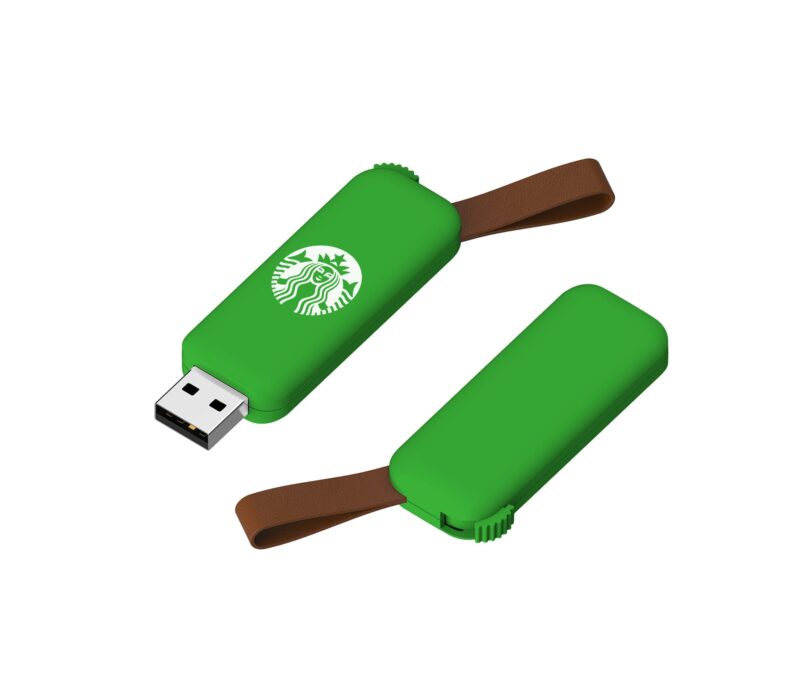 swivel green usb with leather strap