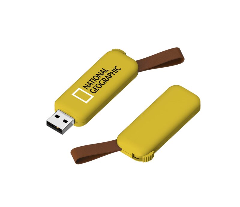 swivel yellow usb with leather strap
