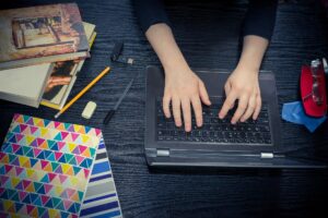 student working at laptop