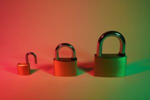 Three padlocks of sizes small medium and large